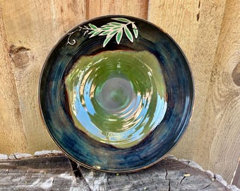 Large Handmade Porcelain Fern Plant Serving Bowl - Unique Pottery Ceramic Decor