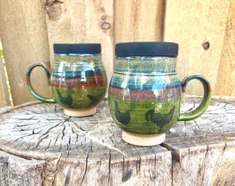 Handmade Ceramic Chicken Travel Mug with Silicone Lid - Urban Farmer