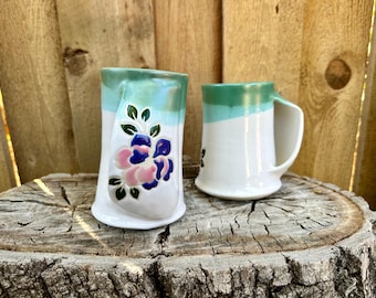 Magnolia Pocket mug | Handmade Hand-Warming mug | Porcelain Floral Pocket Mug