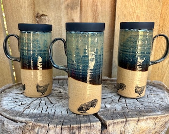 Handmade Ceramic Chicken Travel Mug with Silicone Lid - Urban Farmer