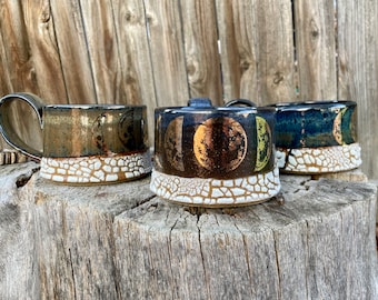 Gold Moon Phase Mug | Stoneware Moon Mug | Handled Bowl | Housewarming gift | Rustic home decor | Personalized Gift | Handmade