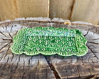 Handmade Ceramic Pottery Cactus Saguaro Plate Tray Dish for Jewelry Kitchen or Bathroom