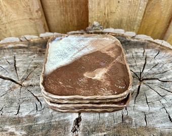 Handmade Set of Two Rectangle Marbled Monstera Leaf Coasters | Elegant Plate Duo
