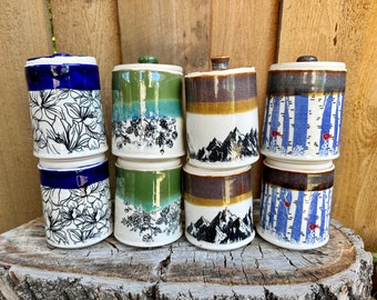 Print Q-Tip Lidded Jars | Porcelain Lidded Jar | Bathroom Jar | Kitchen Jars | Handmade Wheel Thrown Jars | Handmade Q-Tip Jars | Unique Jar