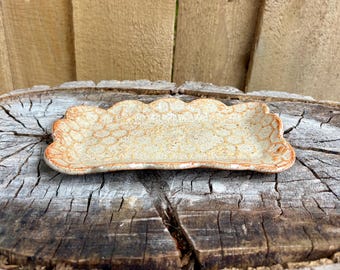 Handmade Rectangle Scallop Edge Bee Plate | Catch All Dish & Jewelry Tray