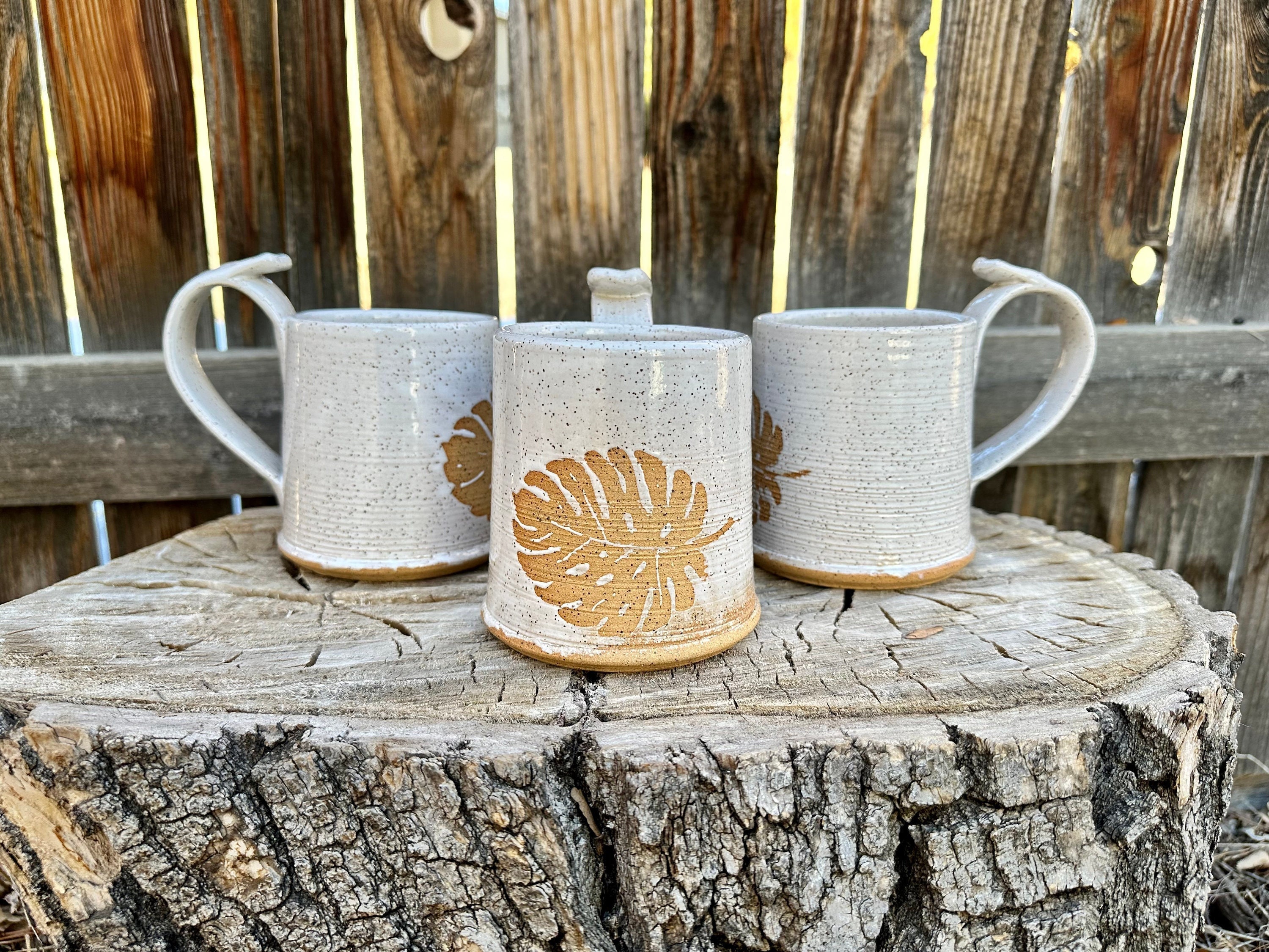 Set of 2 White Ceramic Mugs, Pottery Handmade Coffee Mugs Set With Handle,  Huggable Straight Large Tea Mugs, Rustic Modern Look Mugs 