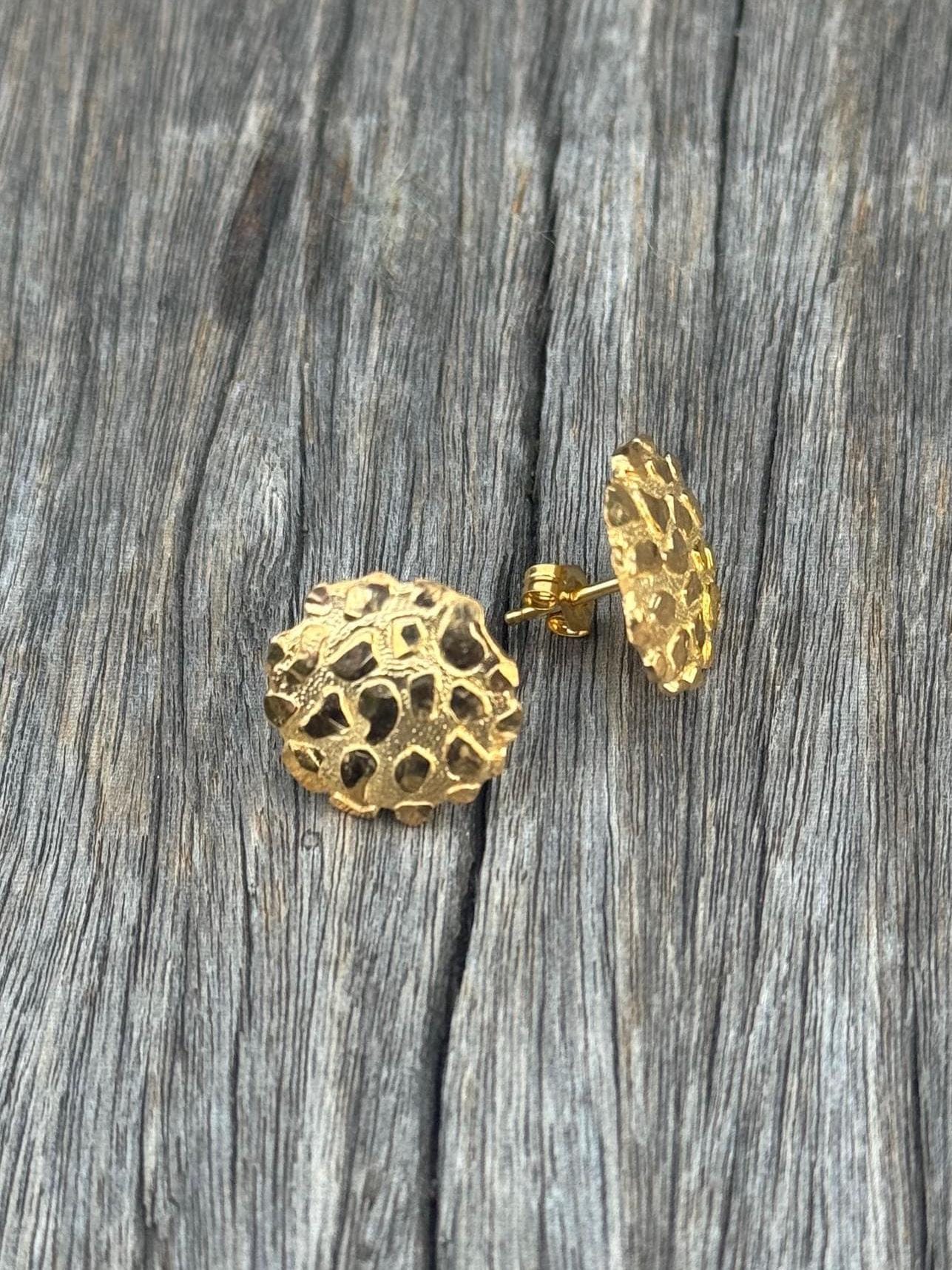 Boucles D'oreilles Percées Vintage Ovoïdes Couleur Or - Qualité Supérieure, Occasion Bon état