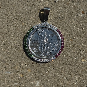 Centenario 925 Silver 50 Pesos 1923 Coin Pendant - Unisex Pendant - 925 Silver Pendant - Mexican Flag Pendant - CZ Pendant
