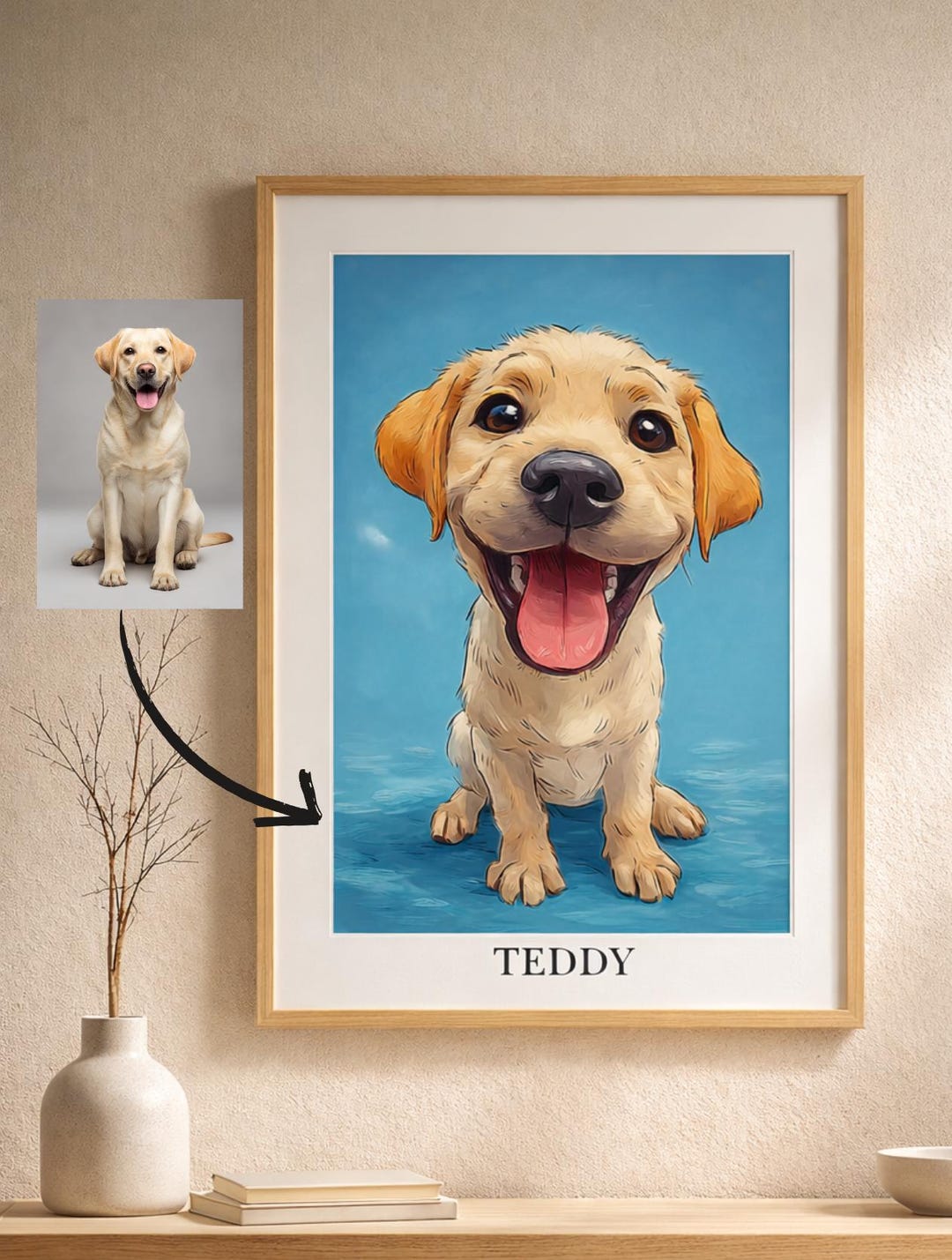 Custom Dog Portrait From Photo, Personalized Pet Wall Art Printable ...