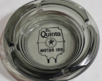 Vintage La Quinta Motor Inns Smoked Glass Ashtray 4.5" Diameter