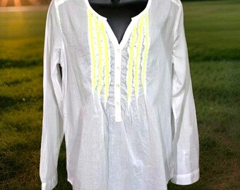 Túnica blanca de manga larga con cuello en V y botones delanteros para mujer Vanilla Star (talla M) LEER