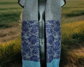 Bufanda acrílica suave para mujer, invierno, verde, azul, gris, 30,5 x 155,5 cm con flecos de 7,5 cm, excelente estado.