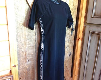 DKNY Sport Size S Dress Tshirt Black Pink Logo Accent  Knee Length Crew Neck