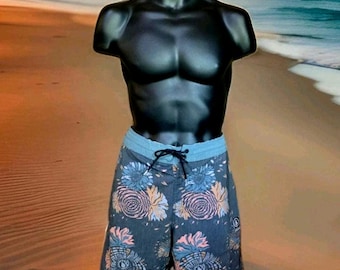 Volcom Delusion Stoney Boardshorts Mens Size 33 Gray Teal Floral Cinch Fly EUC