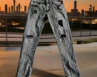 Road Narrows NYC Jeans Mens 36x30 Light Black Acid Wash Distressed Y2K EUC