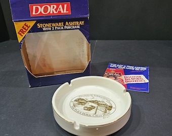 Vtg Doral Stoneware Ashtray Giveaway Village of Tobaccoville NC New Old Stock 4.5" diameter