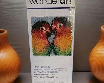 Wonderart Rug Kit Latch Hook Lovebirds 12" Square Tropical Birds USA 426209 New