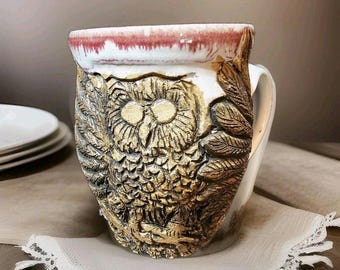 Unique Handmade Pottery Mug Rustic Woodland Owl A. Proctor 2014 EUC