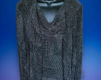 Vtg R & M Richards Ladies Size 10 Black Multicolored Metallic Twin Set USA EUC