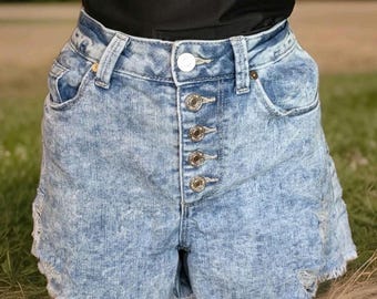 Indigo Rein Denim Shorts Womens Jr Size 5/26 Distressed High-Rise Light Wash