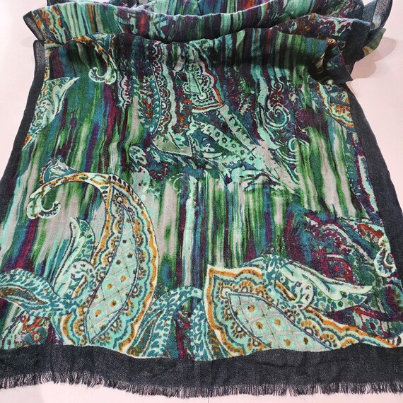 Paisley Pattern Rectangle Scarf Wrap Blue Green P… - image 6