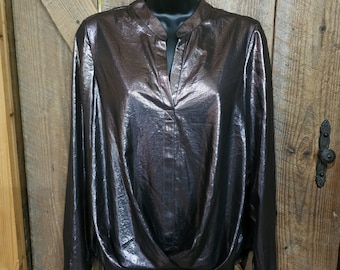 Current Air Metallic Ladies L/S Small Blouse Shiny Dark Copper Los Angeles
