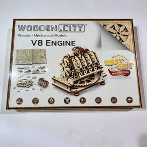 Realistic V8 Engine 3D Wooden Puzzle - 200-Piece STEM Model for Craft Lovers