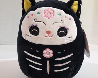 Official Squishmallow Zelina Black Cat Plush 8" Día de los Muertos Limited Edition