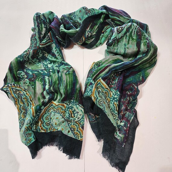 Paisley Pattern Rectangle Scarf Wrap Blue Green P… - image 5
