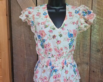 Vintage Style Floral Peplum Blouse Unbranded Boho Chic Summer Shirt Size M/L