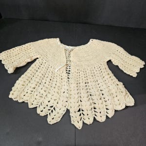 Vintage Handmade Crochet Baby Girls Beige Sweater 1950&#39;s