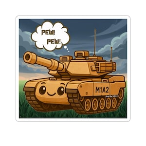 Cartoon Tank - Pew Pew!! **Digital** | Militär, Spaß Illustration Aufkleber, süßer Anime, Verspielt Doodle Digital Aufkleber, Militär Aufkleber