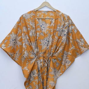 Katoenen kaftanjurk met bloemen, Indiase maxijurk, nachtkleding grote maten