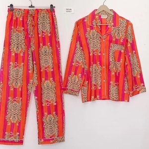 Women Cotton Pants Shirt Set, Pj Set, Night Suit, Indian Cotton Pajama Set, Cotton Hand Block Print, 100% Cotton Light & Soft Night Dress