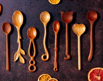 Hand Carved Wood Spoons - Whimsical Little Serving Spoons - Cool Spoon for Gift