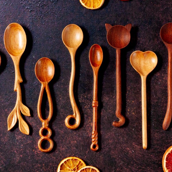 Cucharas de madera talladas a mano - Cucharitas de servir originales y divertidas - Una cuchara genial para regalar