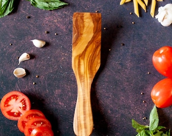 Pala para tartas de madera de olivo - Espátula de madera para servir tartas - Utensilio rústico para servir en la cocina