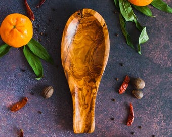 Olive Wood Spoon Rest Handmade Spoon Holder for Stovetop - Large Wooden Spoon Rest Gift for Chefs