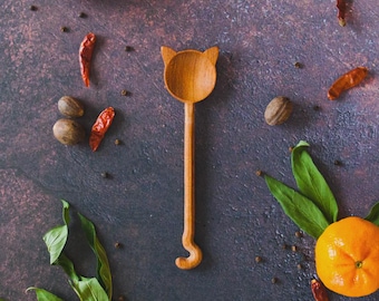 Fun Kitchen Gift for Cat Lover Gift Spoon Wooden Cat Shaped Spoon for Serving Small Dishes