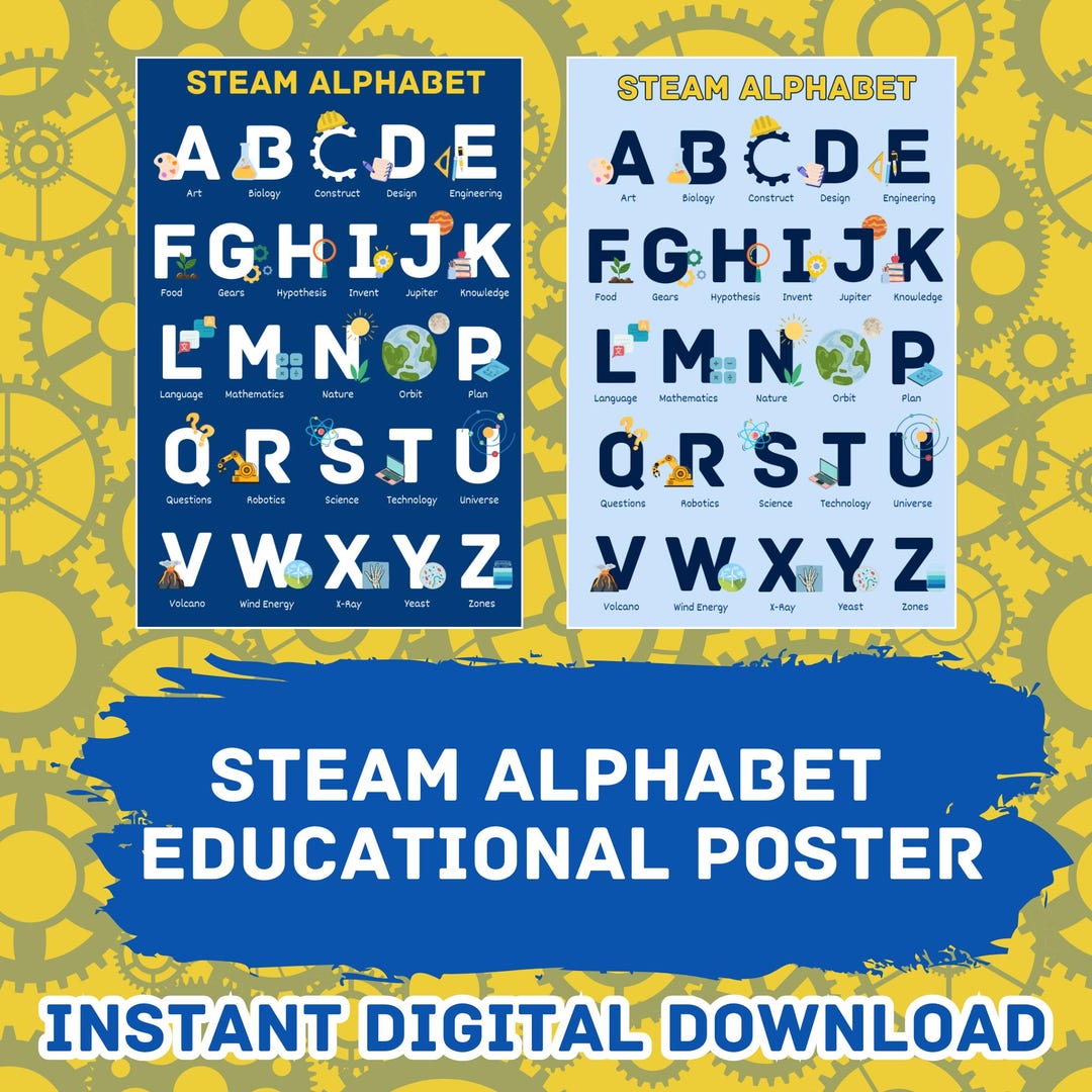 Steam Alphabet Educational Poster: 2 Versions Included, Steam Learning ...