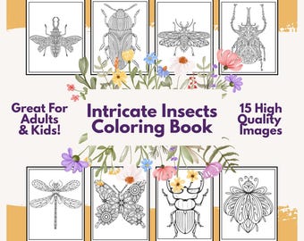 Intricate Insects Coloring Book: Print & Digital Coloring Book, Adult Coloring Book, Insect Coloring Pages, Instant Digital Download