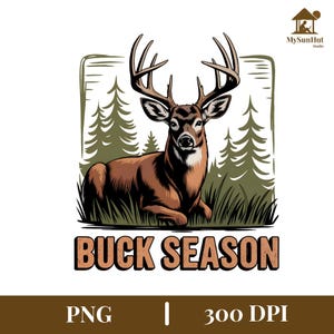 Buck Saison PNG | Vintage Hirsch-Jagd Sublimationsdesign für Naturliebhaber Shirt | Forest Wildlife Jäger Clipart für Herbst Bekleidung