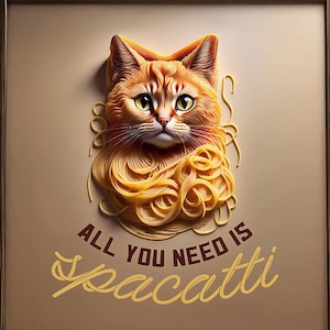 Spacatti | Funny Cat Pasta Wall Art - Cute Kitchen & Dining Room Decor