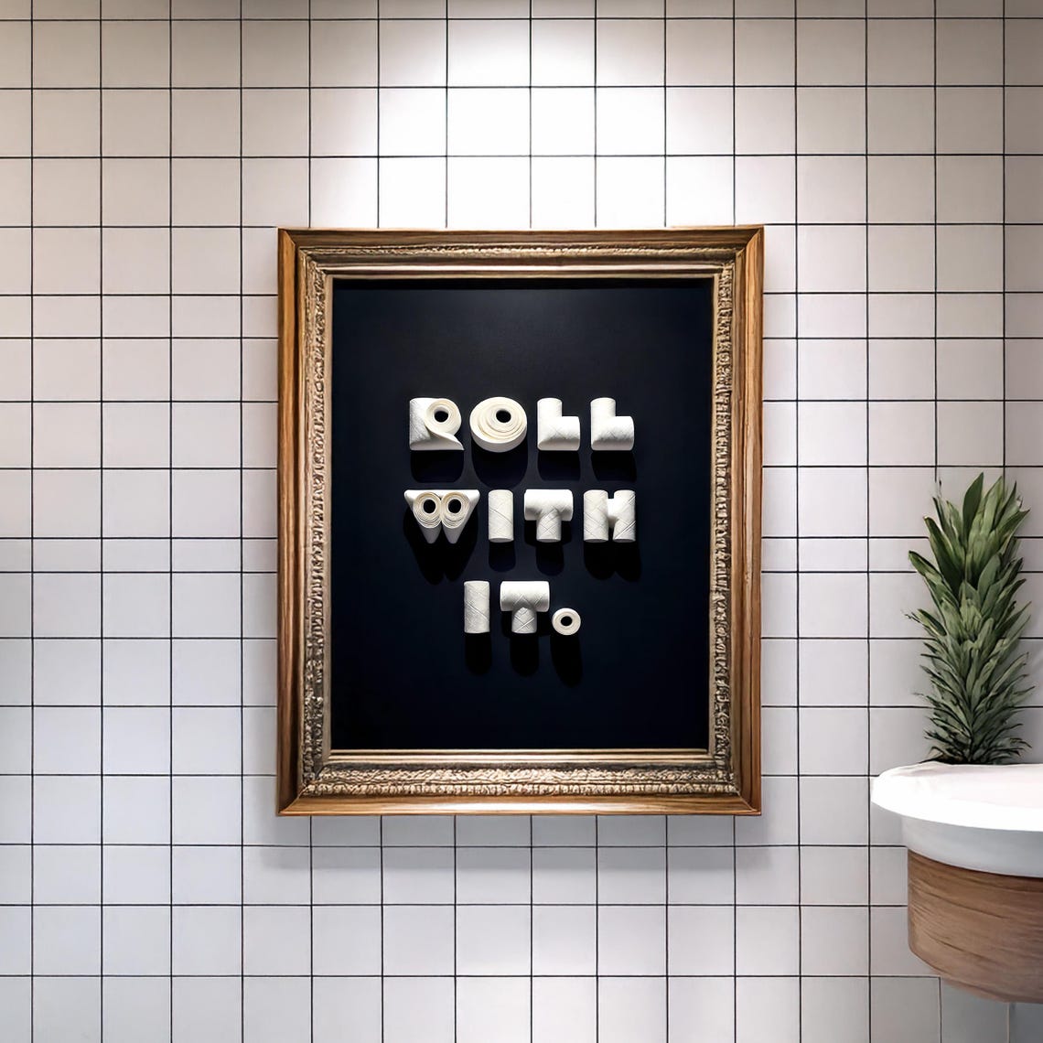 Roll With It - Funny Toilet Paper Typography Bathroom Wall Art - Etsy