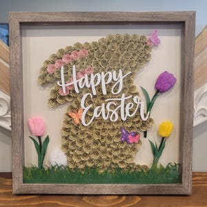 Osterhase Schattenbox, Papierblumen Schattenbox mit Lichtern, Osterdekor, Frühlingsdekor, Schattenbox Kunst, Geschenkdekor, einzigartiges Geschenk