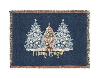 Christmas Tree Woven Blanket - Holiday Cotton Throw gift
