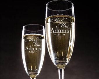 Personalized Engraved Champagne Toasting Flute Glasses (Set of 2)