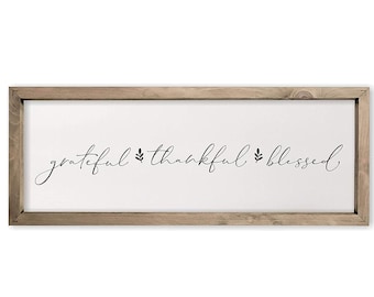 Grateful Thankful Blessed Farmhouse Style Wood Wall Decor Sign