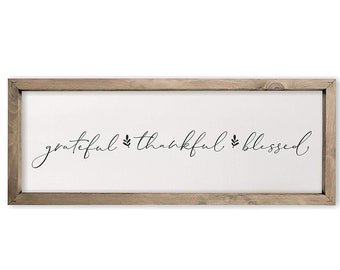 Grateful Thankful Blessed Framed Farmhouse Style Wall Decor Sign - Available In Four Sizes