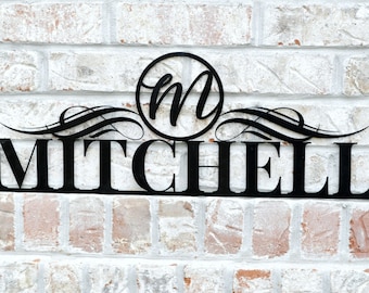 Personalized Metal Outdoor Family Name Sign With Monogram